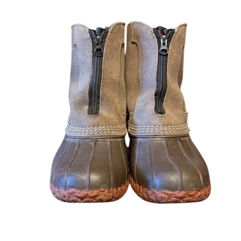 Women's Vintage LL Bean Suede Zip Up‎ Tan Red Plaid Lined Winter Duck Boots 9M